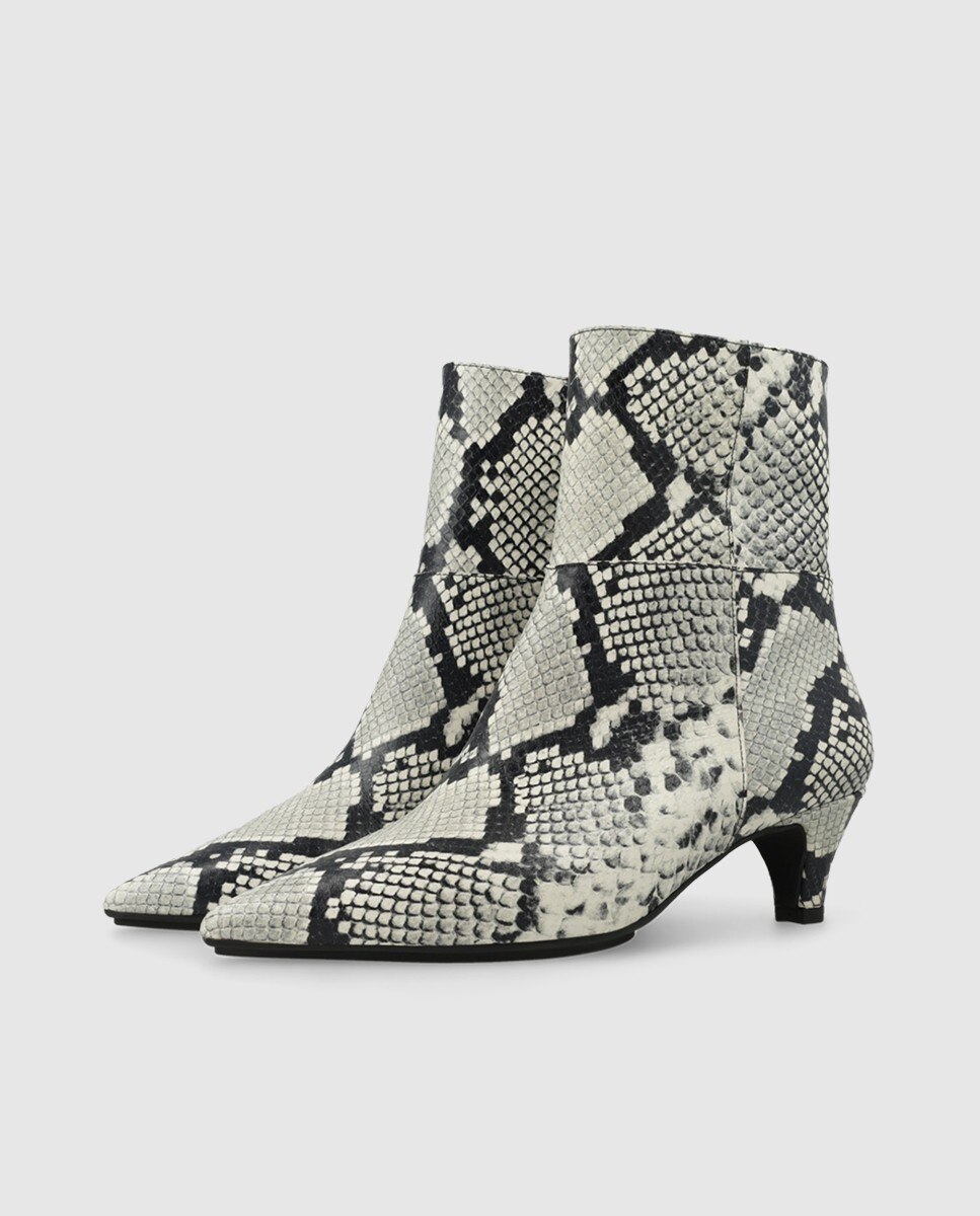 Botines de mujer en piel efecto animal print con tacón - Lodi - Blanco / Negro Blanco / Negro-3