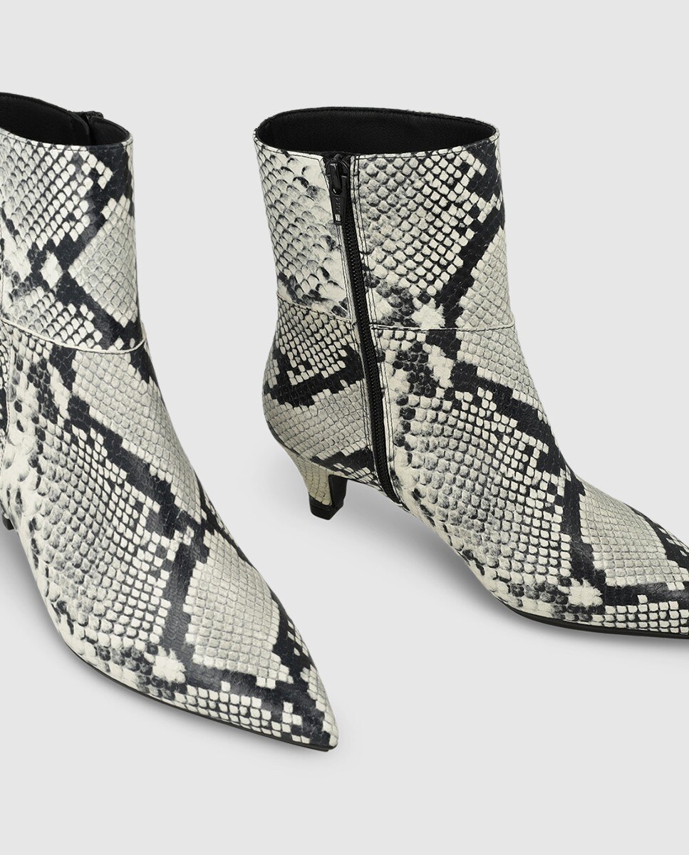 Botines de mujer en piel efecto animal print con tacón - Lodi - Blanco / Negro Blanco / Negro-4