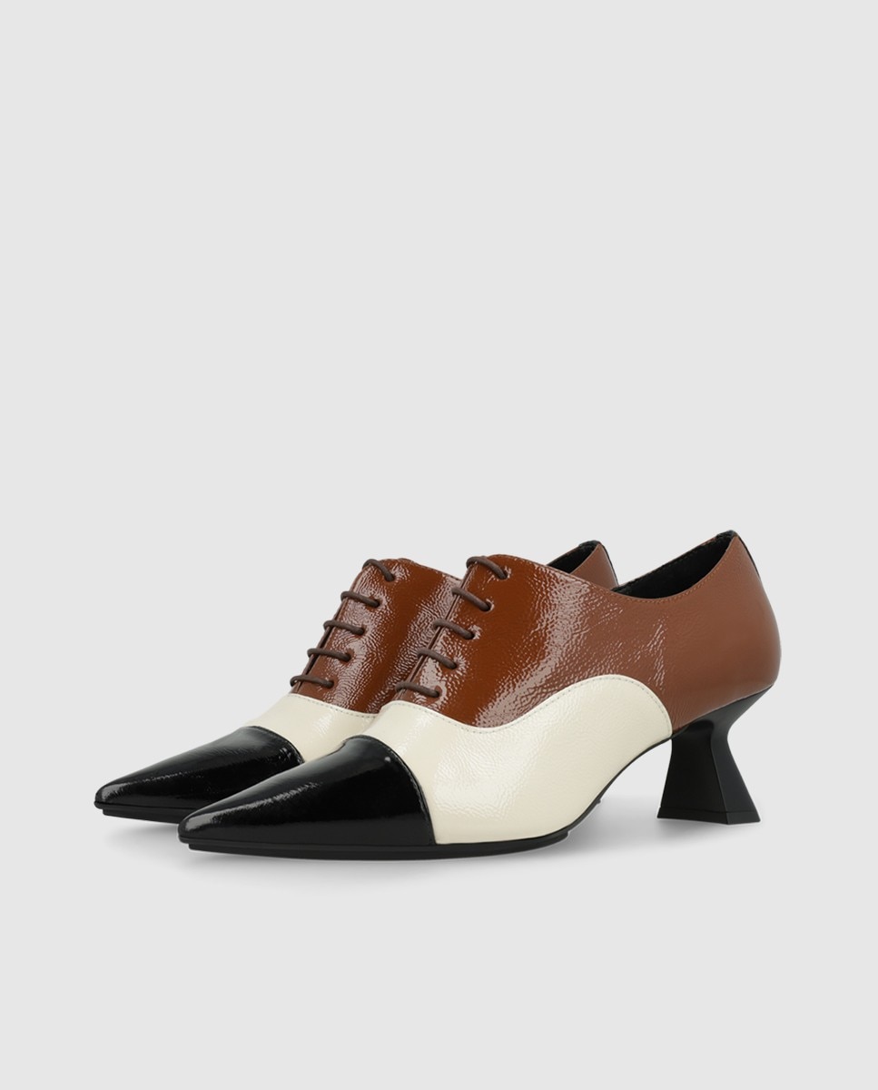 Zapatos de mujer en piel tipo oxford con tacón - Lodi - Marrón / Blanco roto Marrón / Blanco roto-3