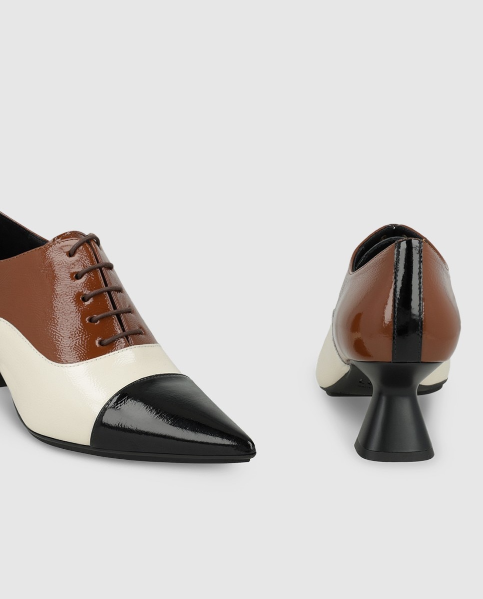 Zapatos de mujer en piel tipo oxford con tacón - Lodi - Marrón / Blanco roto Marrón / Blanco roto-2