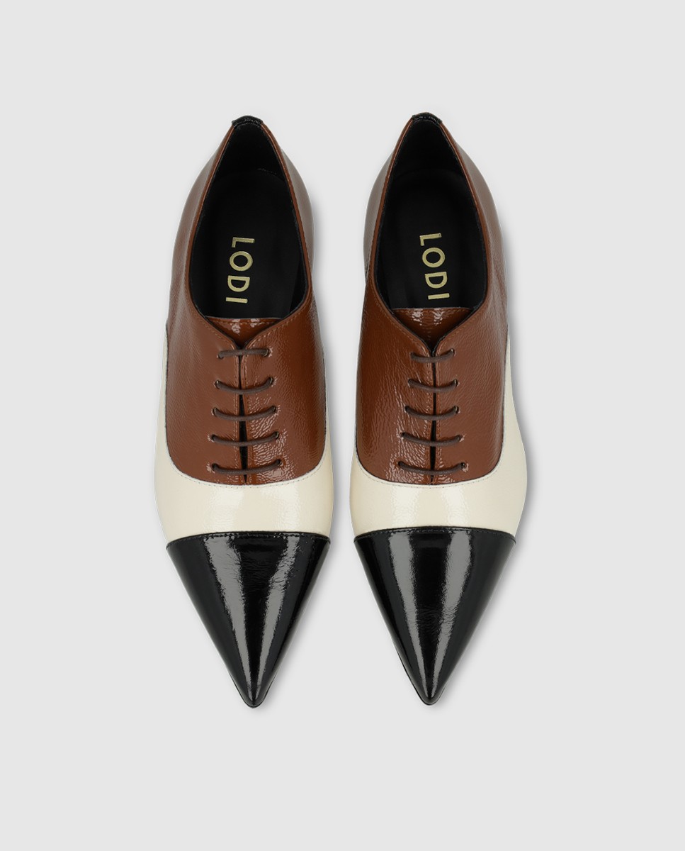 Zapatos de mujer en piel tipo oxford con tacón - Lodi - Marrón / Blanco roto Marrón / Blanco roto-4