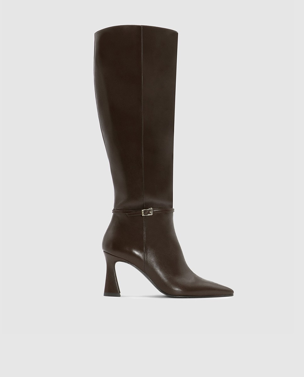 Botas altas de mujer en piel con tacón geométrico - Lodi - Marrón oscuro Marrón oscuro-1