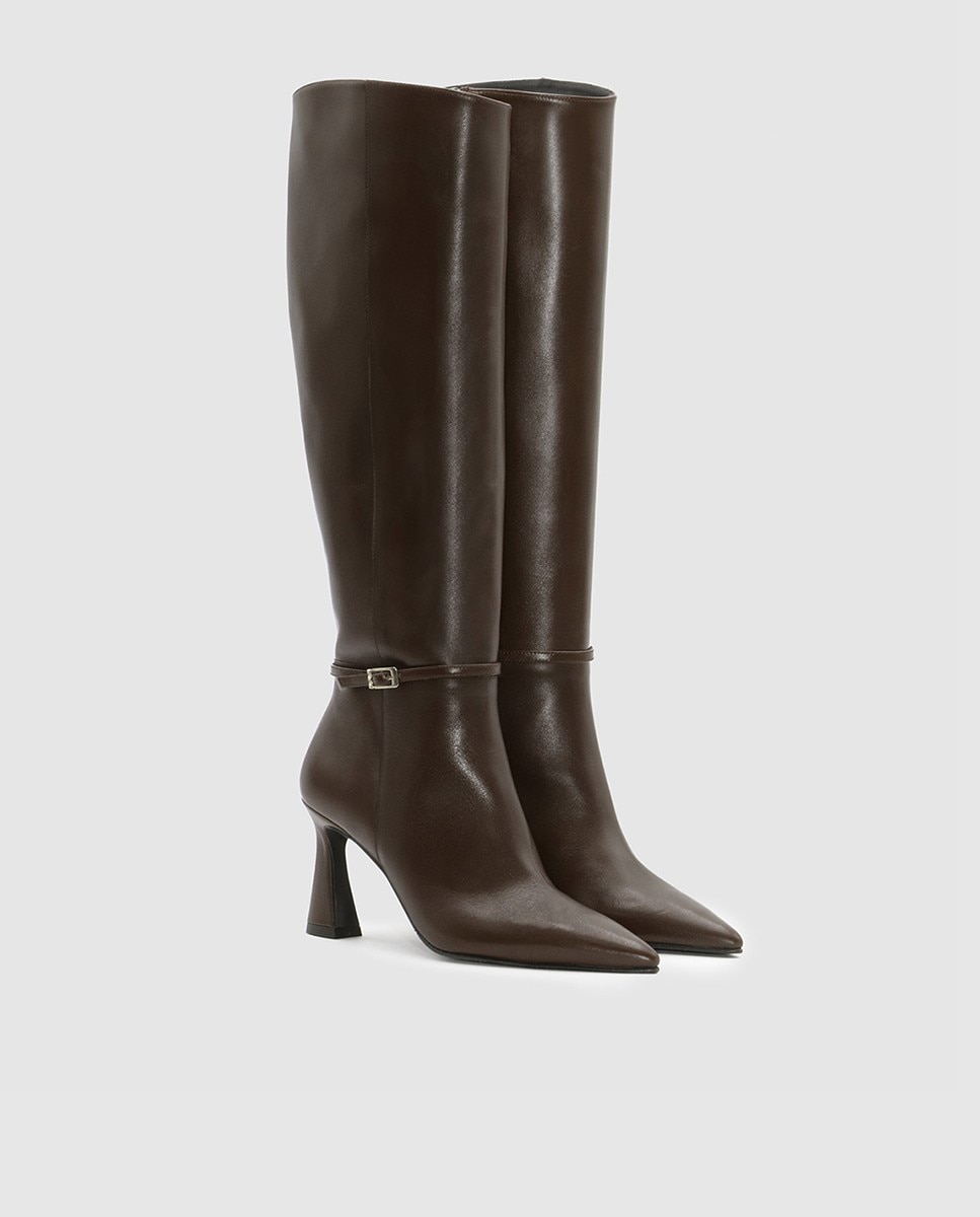 Botas altas de mujer en piel con tacón geométrico - Lodi - Marrón oscuro Marrón oscuro-2