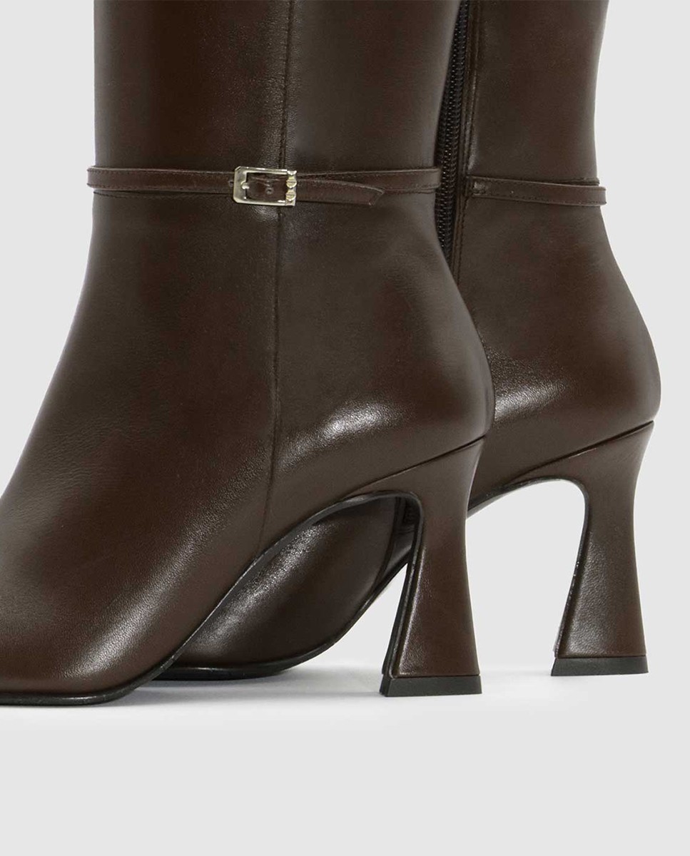 Botas altas de mujer en piel con tacón geométrico - Lodi - Marrón oscuro Marrón oscuro-4