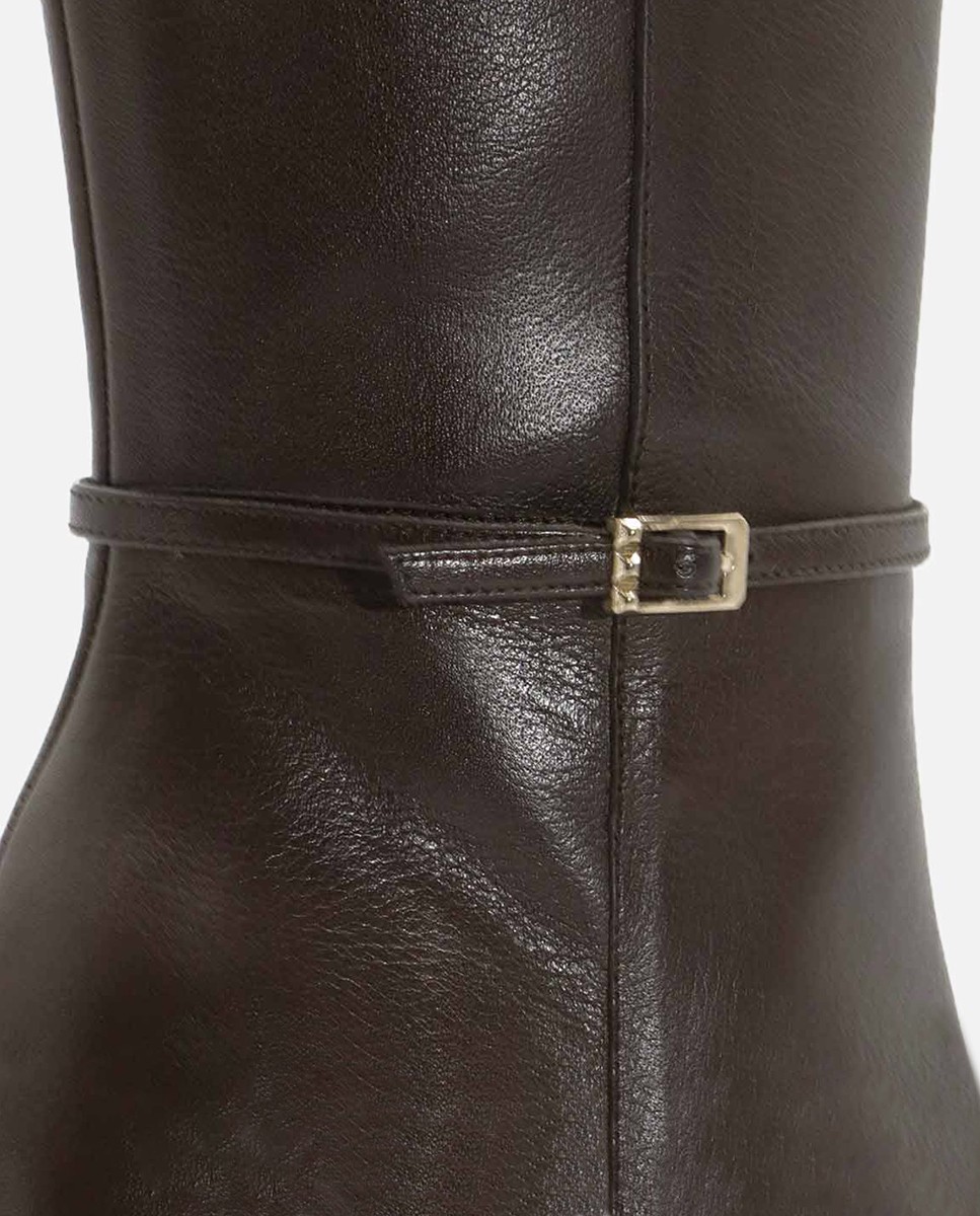 Botas altas de mujer en piel con tacón geométrico - Lodi - Marrón oscuro Marrón oscuro-3