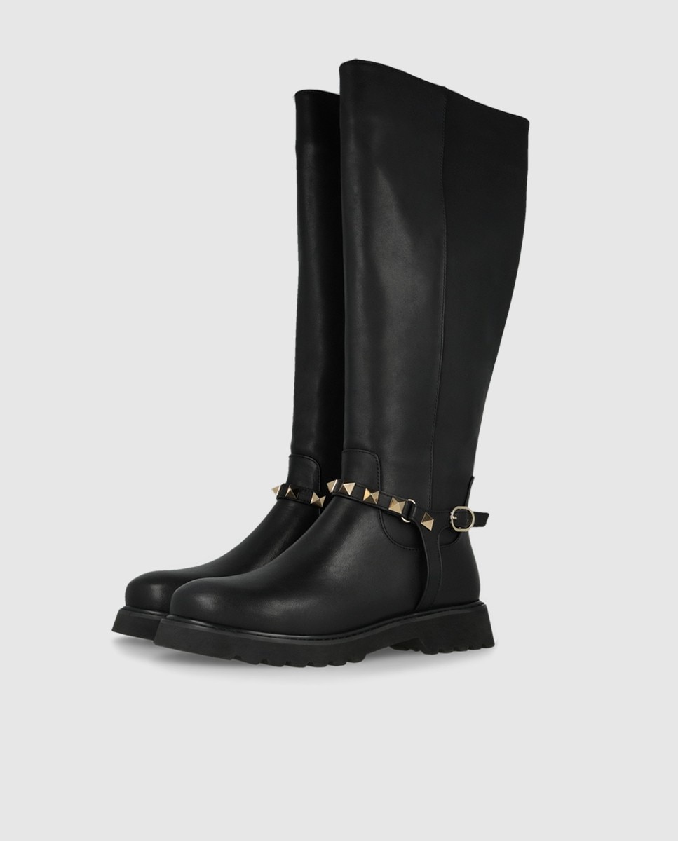 Botas de mujer en piel con tachas - Lodi - Negro Negro-3