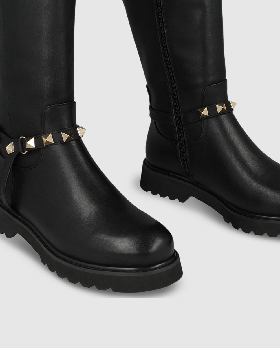 Botas de mujer en piel con tachas - Lodi - Negro Negro-4