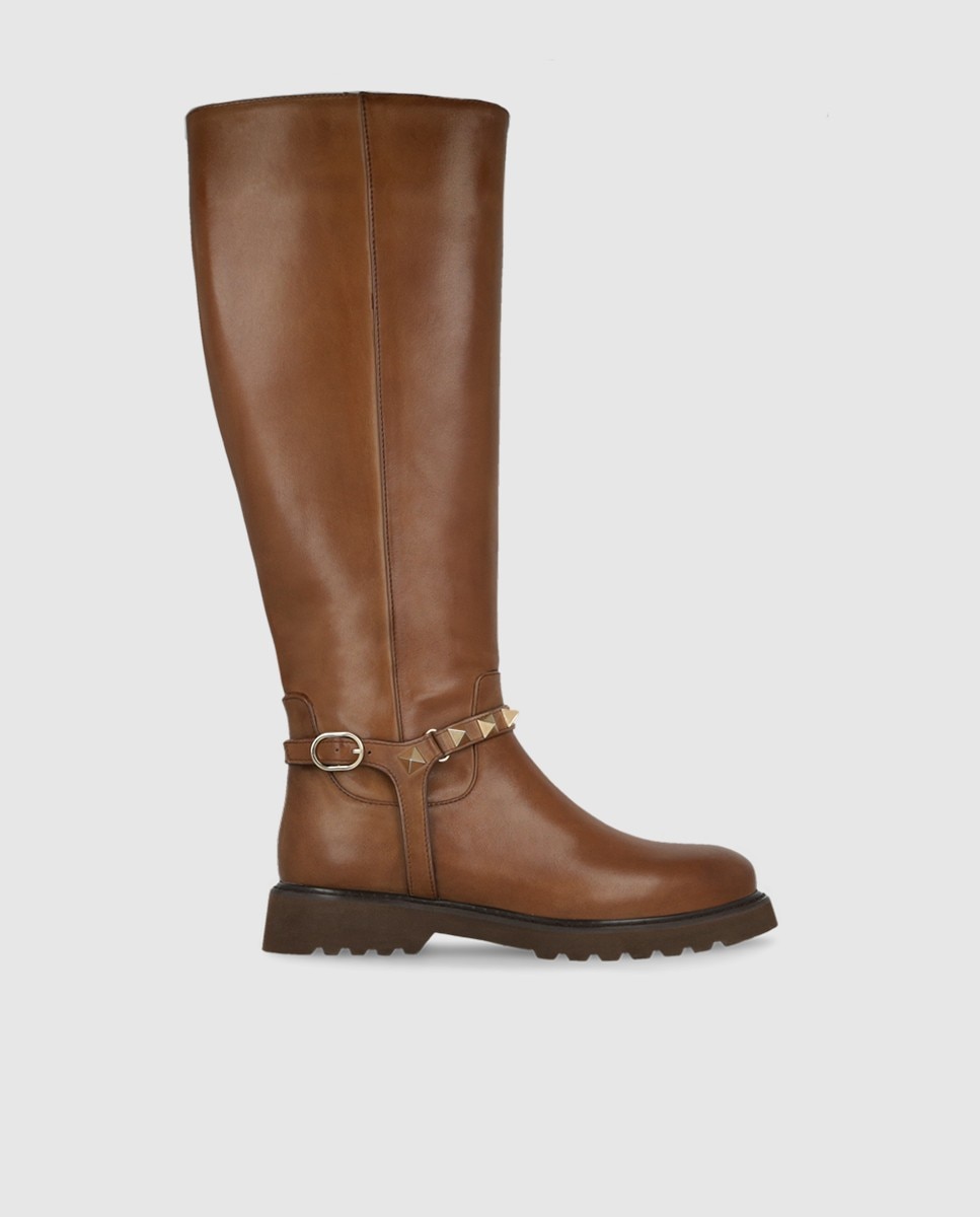 Botas de mujer en piel con tachas - Lodi - Marrón Marrón-1