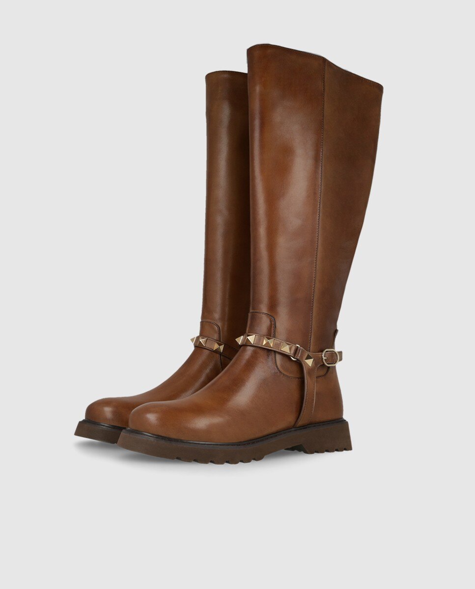 Botas de mujer en piel con tachas - Lodi - Marrón Marrón-4