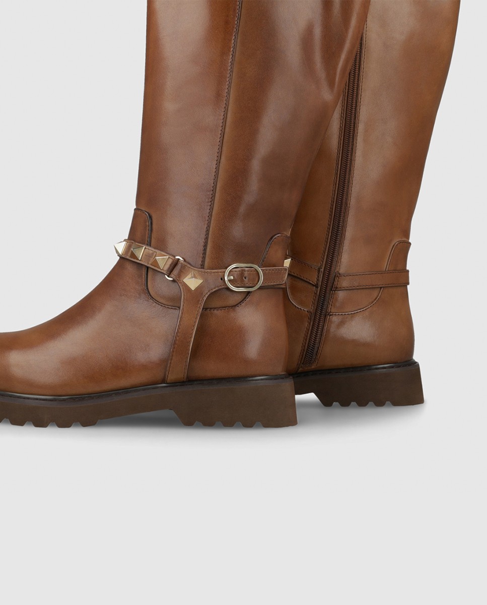 Botas de mujer en piel con tachas - Lodi - Marrón Marrón-3