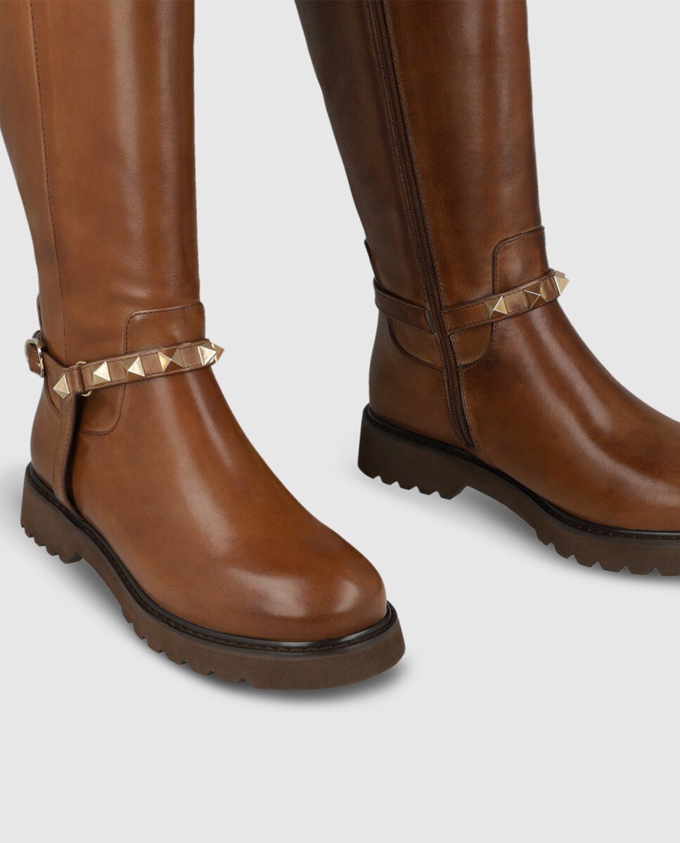 Botas de mujer en piel con tachas - Lodi - Marrón Marrón-2