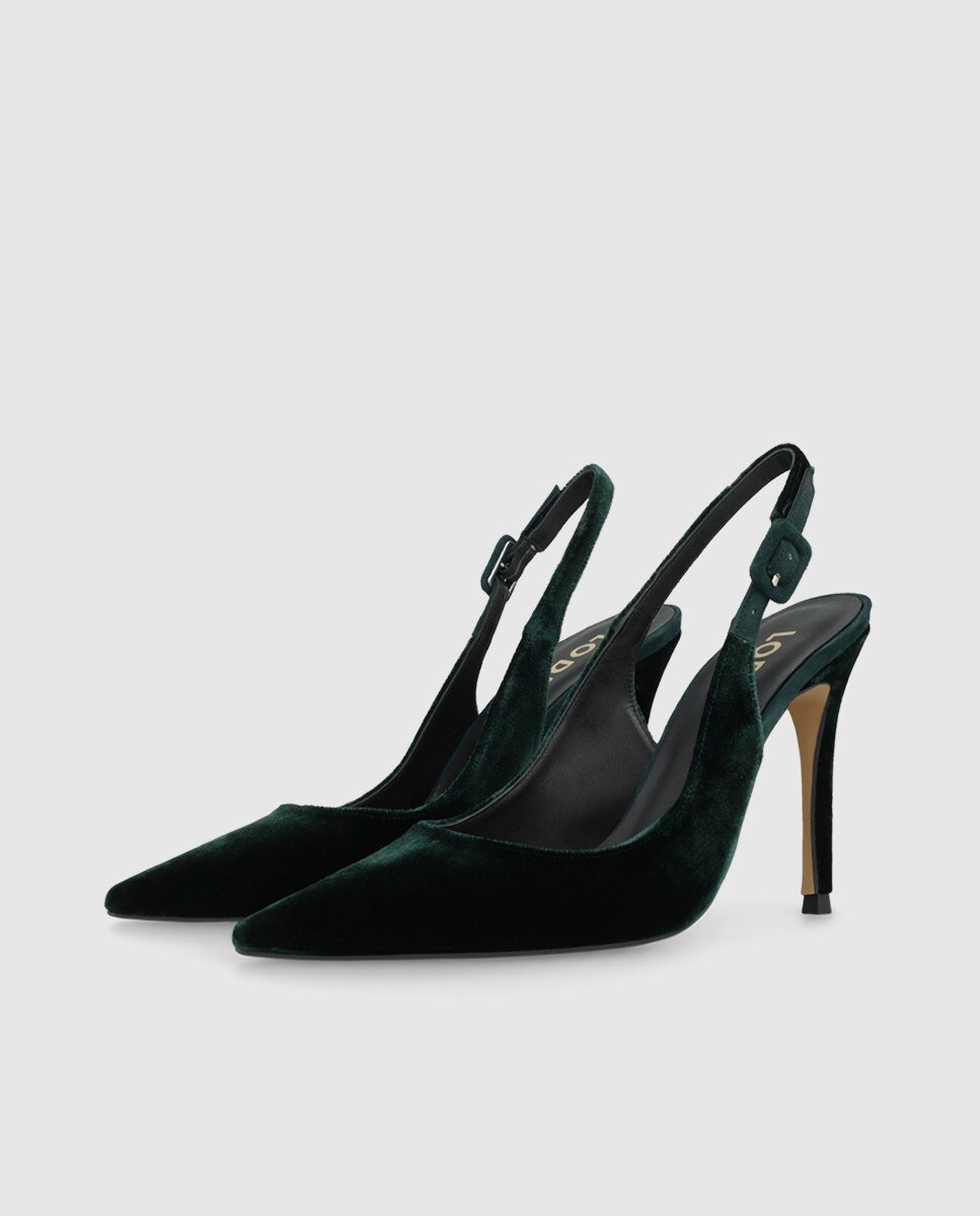 Zapatos de salón destalonados de mujer en terciopelo con tacón - Lodi - Verde oscuro Verde oscuro-3