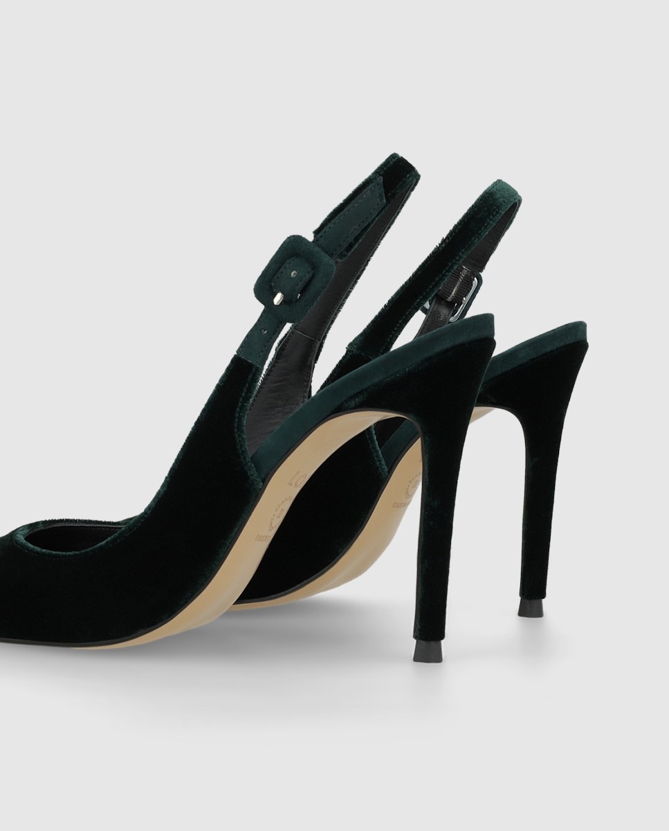 Zapatos de salón destalonados de mujer en terciopelo con tacón - Lodi - Verde oscuro Verde oscuro-2