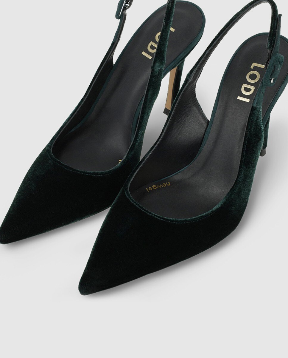Zapatos de salón destalonados de mujer en terciopelo con tacón - Lodi - Verde oscuro Verde oscuro-4