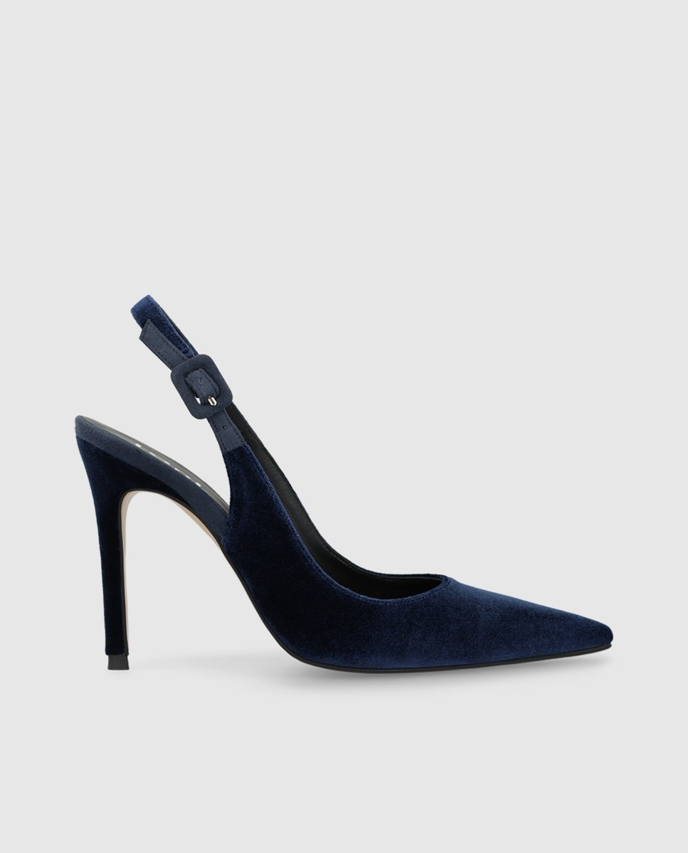 Zapatos de salón destalonados de mujer en terciopelo con tacón - Lodi - Azul marino Azul marino-1