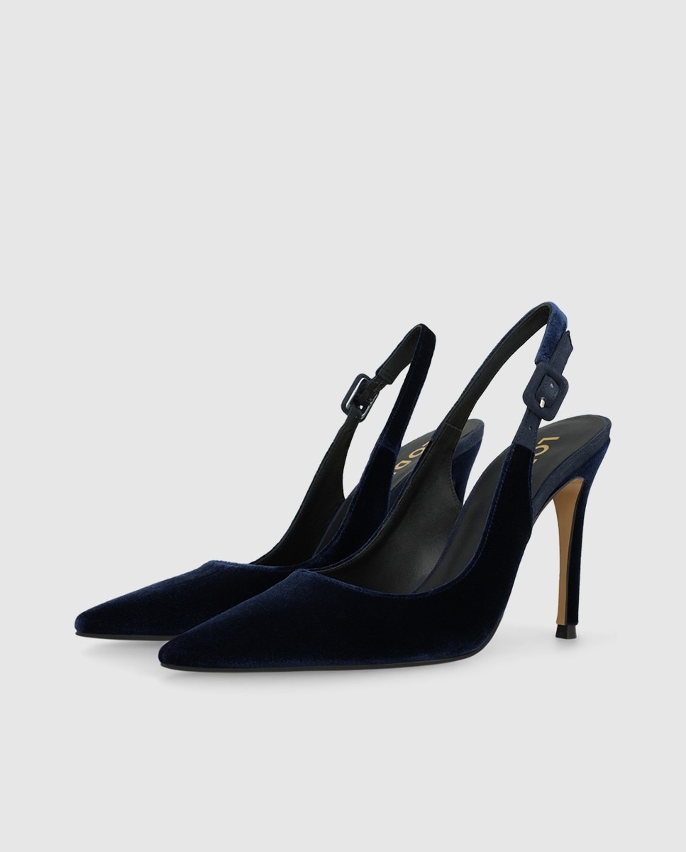 Zapatos de salón destalonados de mujer en terciopelo con tacón - Lodi - Azul marino Azul marino-3