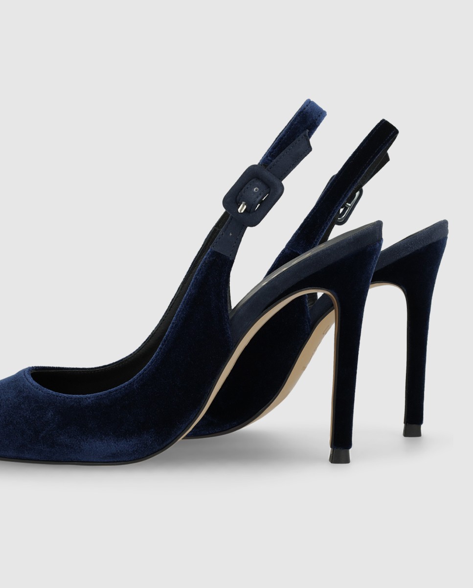 Zapatos de salón destalonados de mujer en terciopelo con tacón - Lodi - Azul marino Azul marino-2
