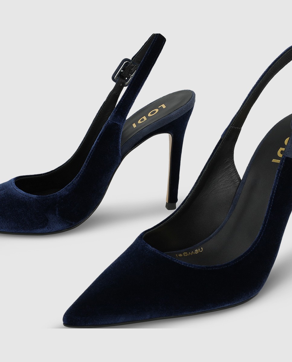 Zapatos de salón destalonados de mujer en terciopelo con tacón - Lodi - Azul marino Azul marino-4