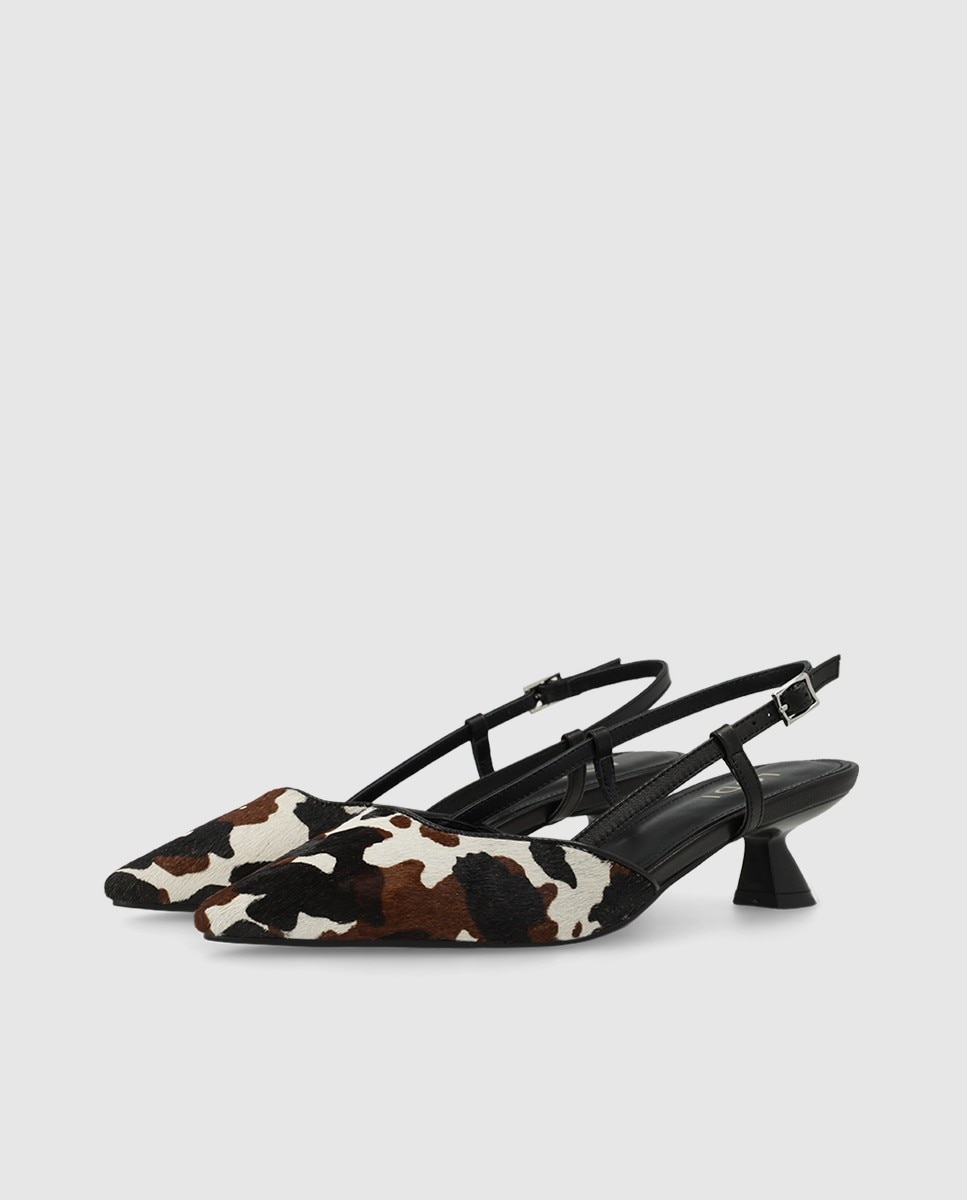 Zapatos de salón destalonados de mujer en piel y efecto animal print - Lodi - Negro Negro-3