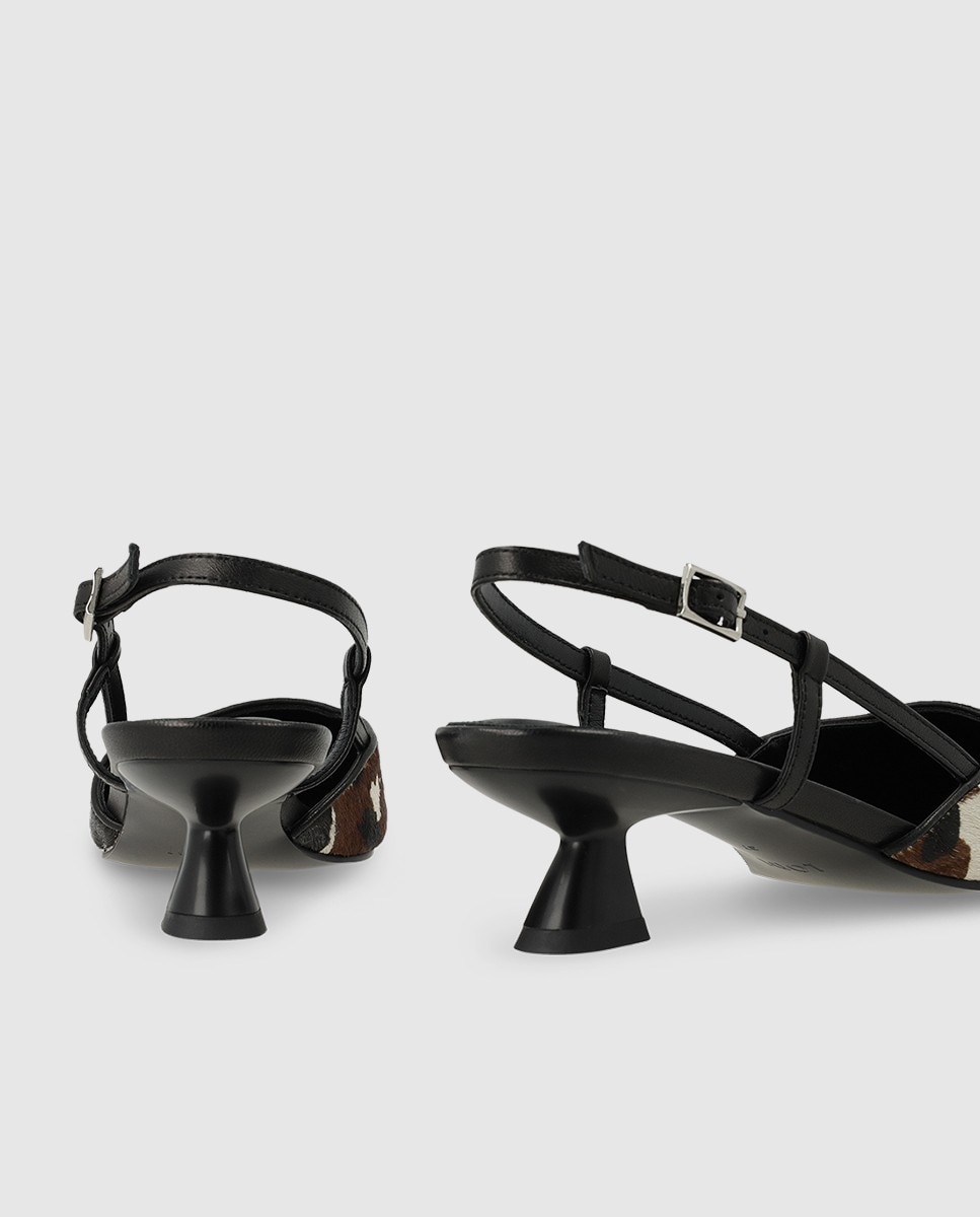 Zapatos de salón destalonados de mujer en piel y efecto animal print - Lodi - Negro Negro-2