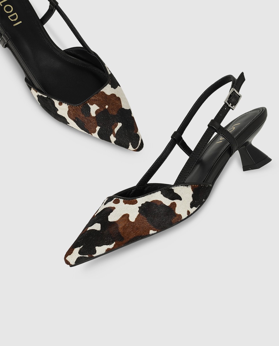Zapatos de salón destalonados de mujer en piel y efecto animal print - Lodi - Negro Negro-4