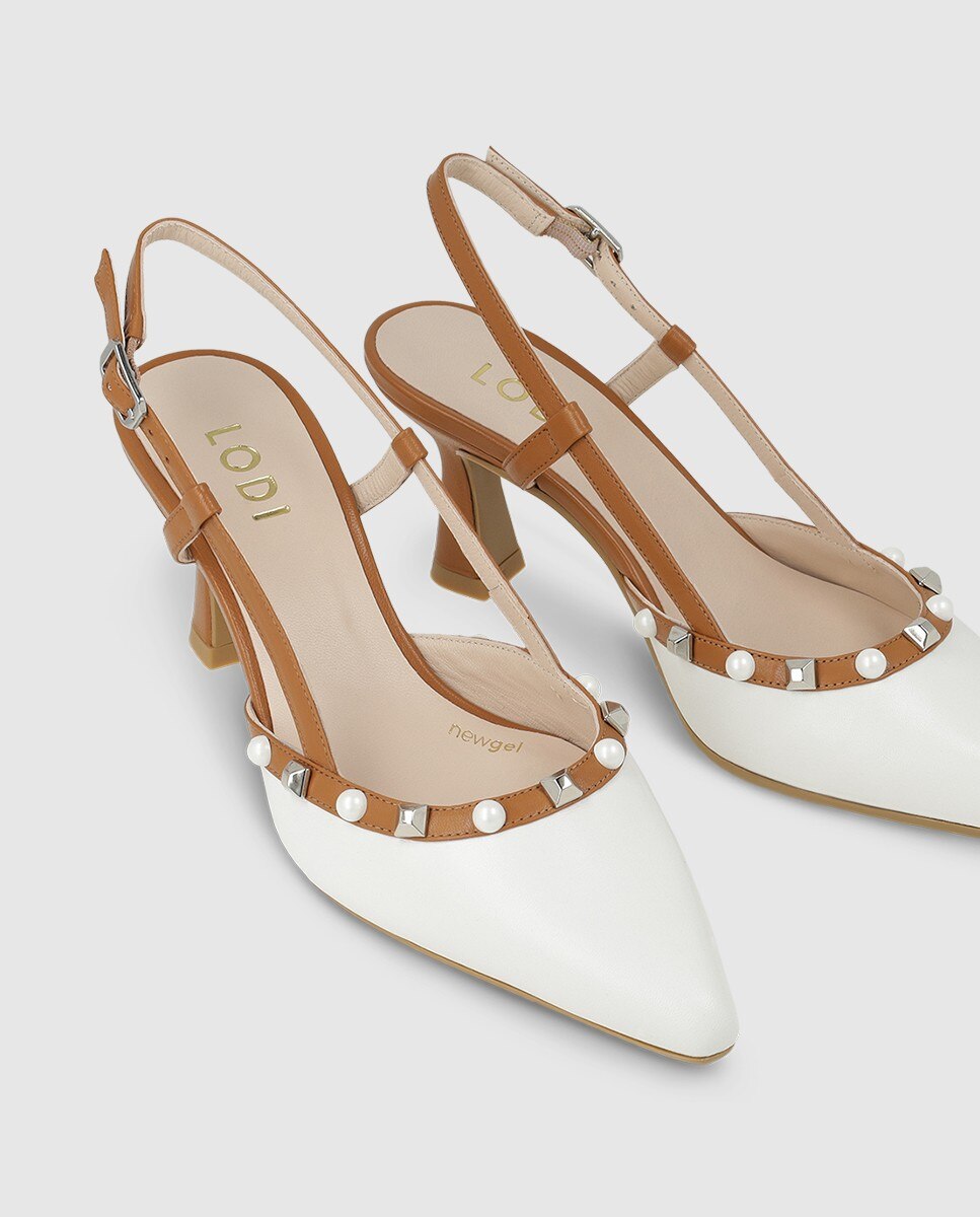 Zapatos de salón destalonados de mujer en piel con tachas - Lodi - Marrón Marrón-4