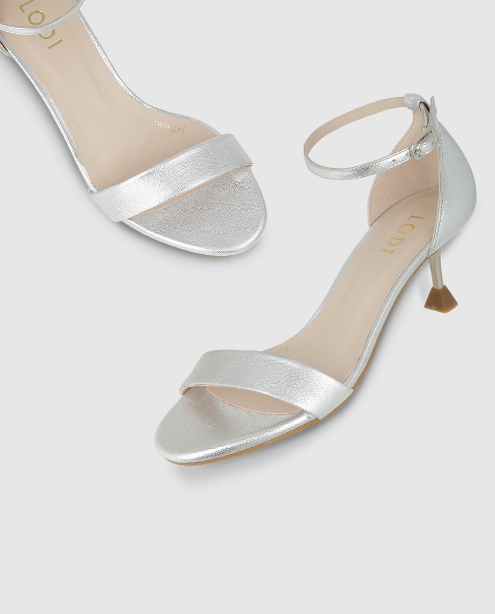 Sandalias de mujer en piel con tacón - Lodi - Plata Plata-4