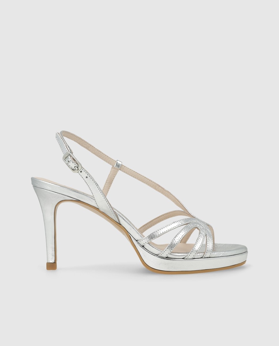 Sandalias de mujer en piel metalizada con tacón - Lodi - Plata Plata-1