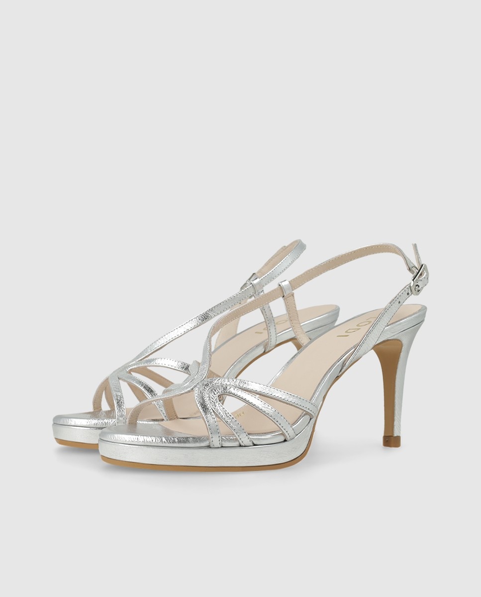 Sandalias de mujer en piel metalizada con tacón - Lodi - Plata Plata-3