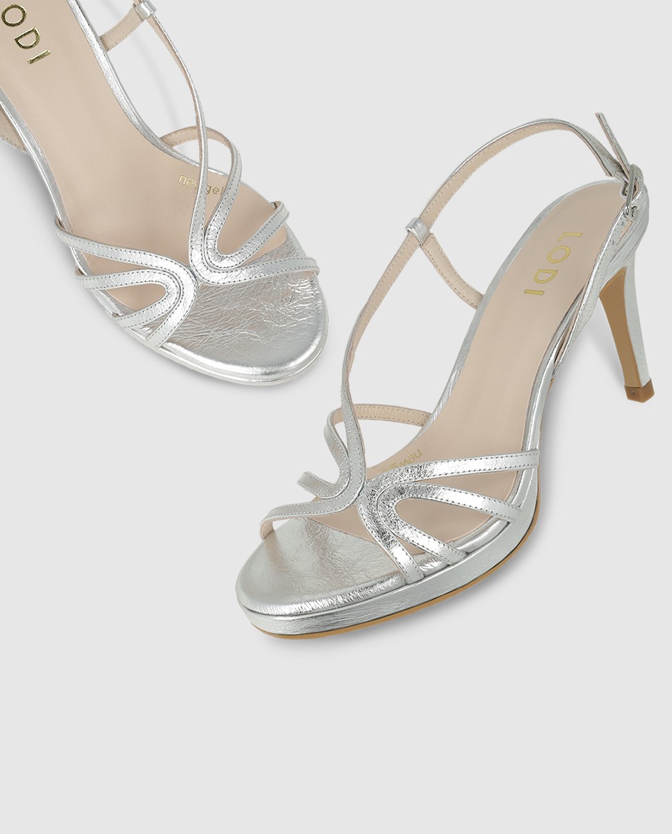 Sandalias de mujer en piel metalizada con tacón - Lodi - Plata Plata-4
