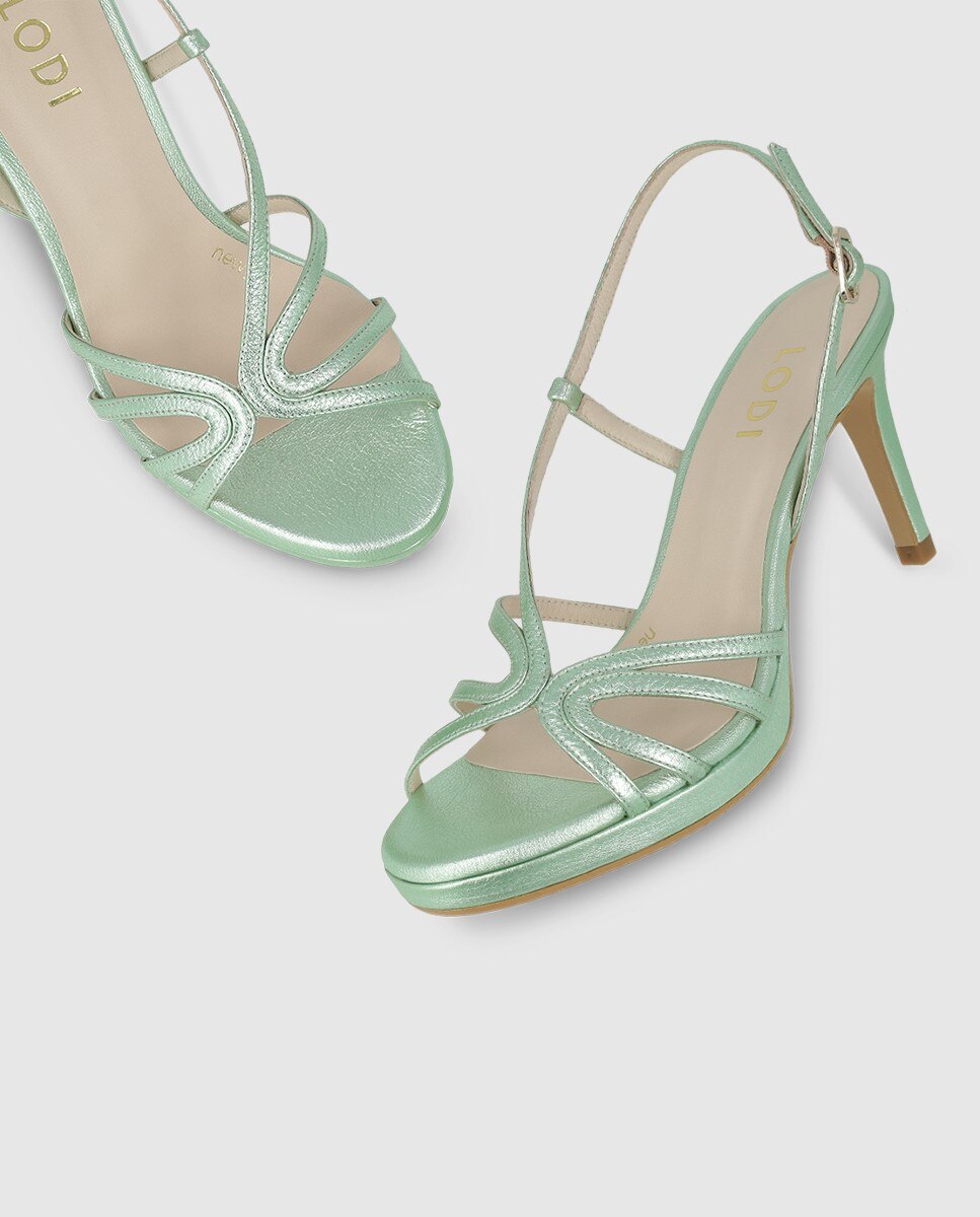 Sandalias de mujer en piel metalizada con tacón - Lodi - Verde Verde-4