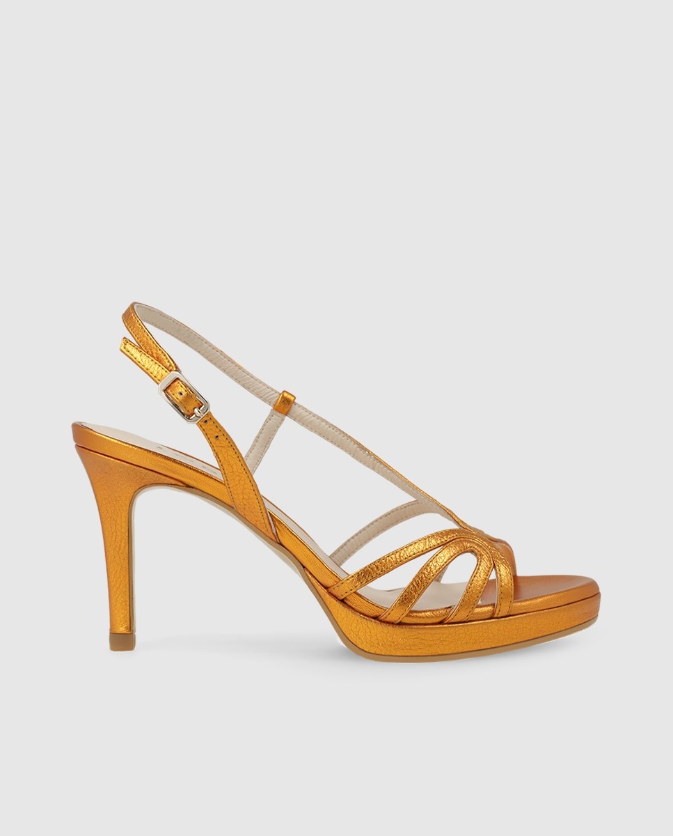 Sandalias de mujer en piel metalizada con tacón - Lodi - Naranja Naranja-1