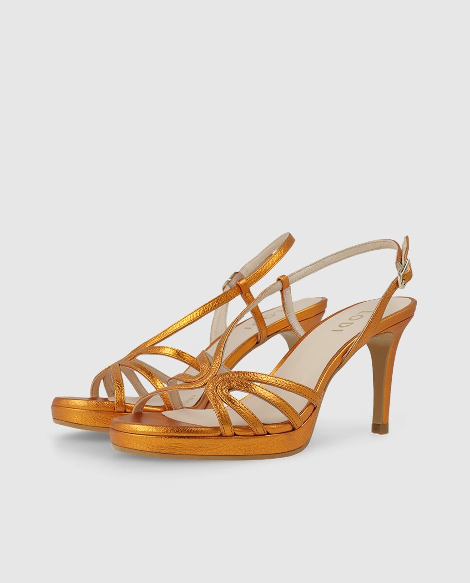 Sandalias de mujer en piel metalizada con tacón - Lodi - Naranja Naranja-3