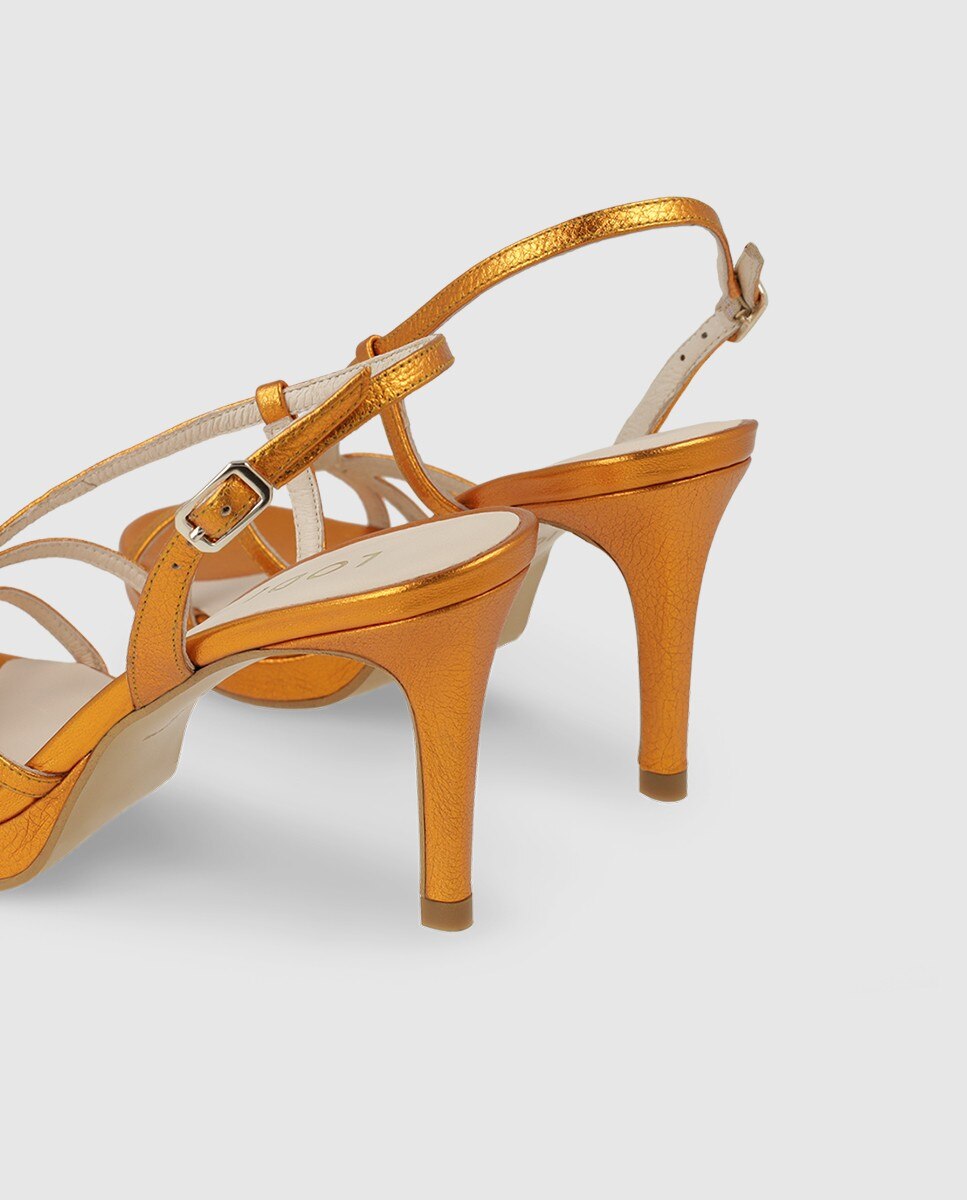 Sandalias de mujer en piel metalizada con tacón - Lodi - Naranja Naranja-2