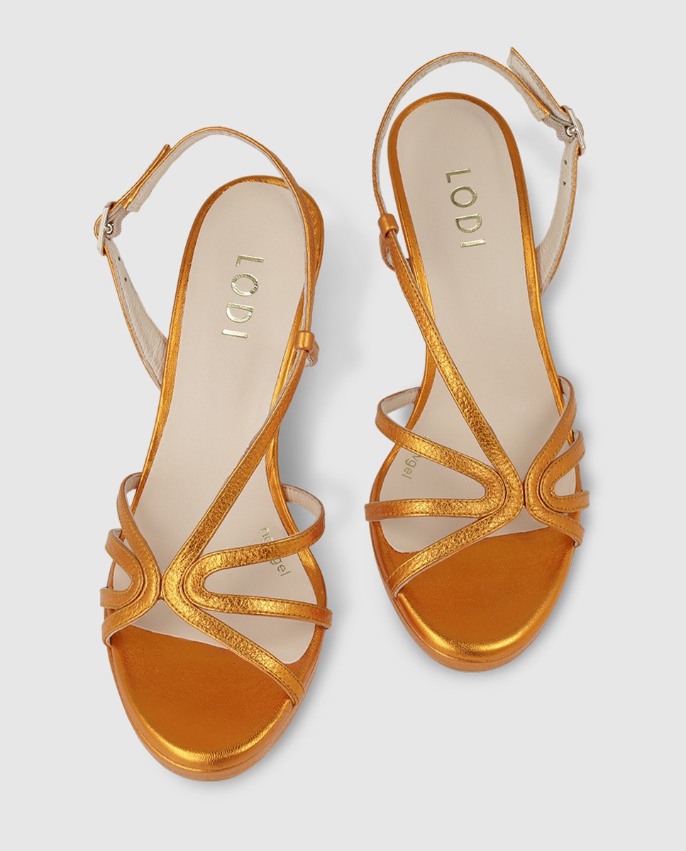 Sandalias de mujer en piel metalizada con tacón - Lodi - Naranja Naranja-4