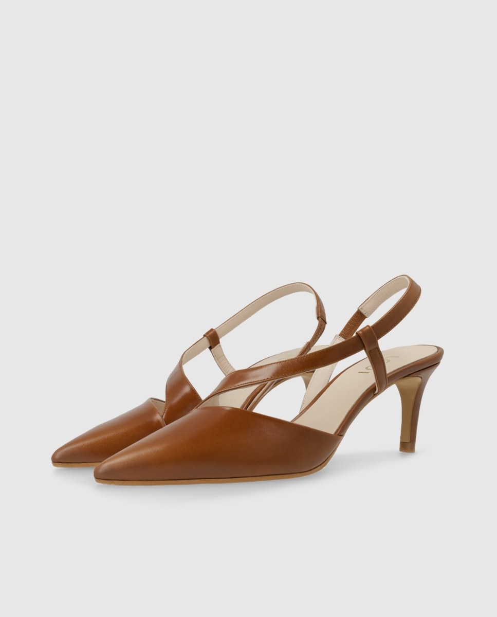 Zapatos de salón destalonados de mujer en piel con tacón - Lodi - Marrón Marrón-3