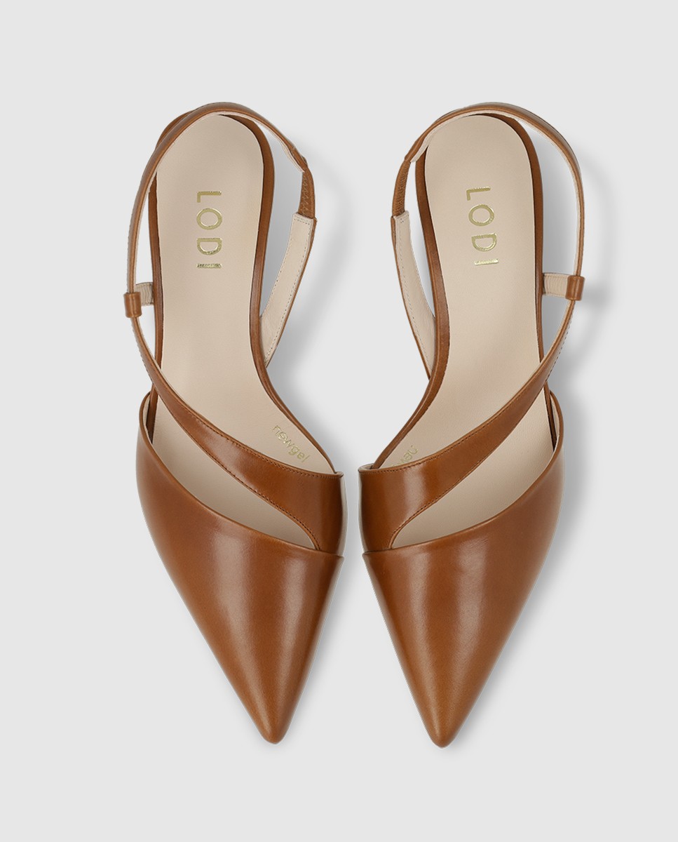 Zapatos de salón destalonados de mujer en piel con tacón - Lodi - Marrón Marrón-4