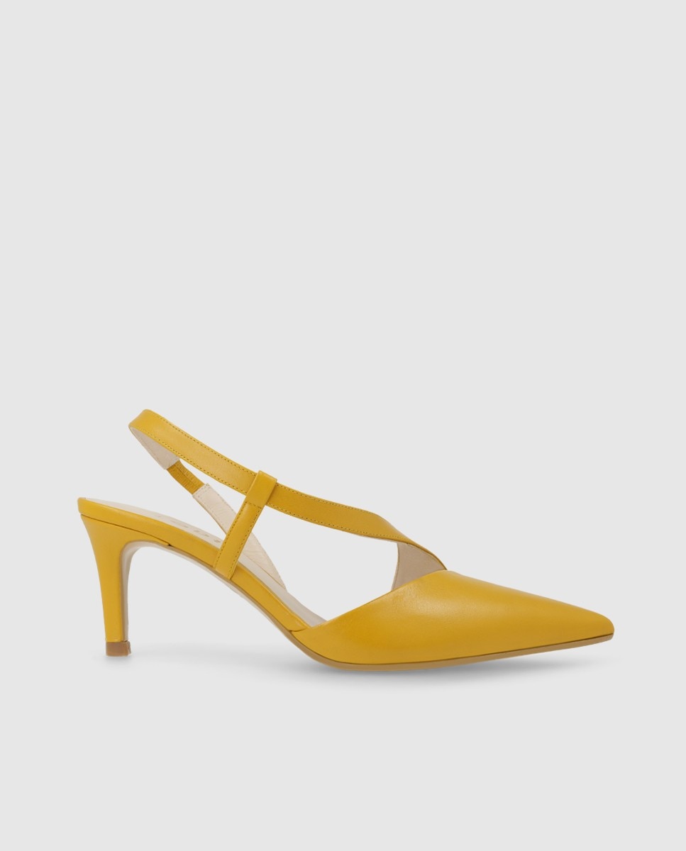 Zapatos de salón destalonados de mujer en piel con tacón - Lodi - Amarillo Amarillo-1