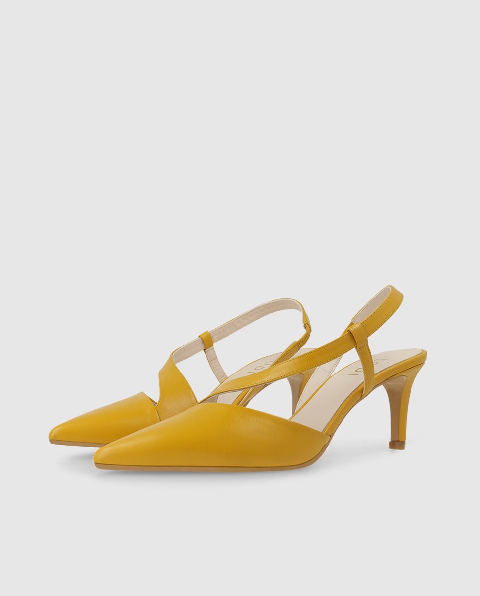 Zapatos de salón destalonados de mujer en piel con tacón - Lodi - Amarillo Amarillo-3