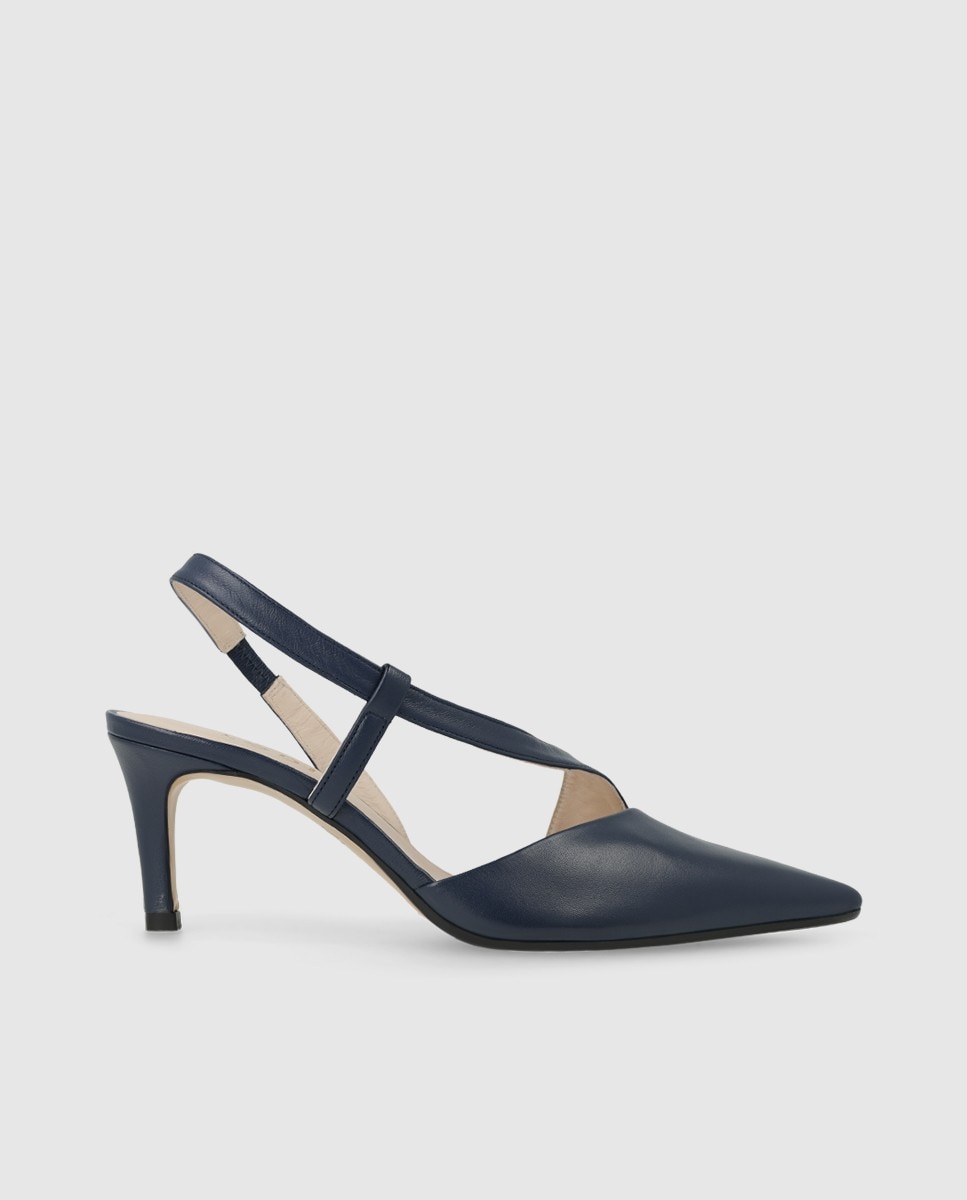 Zapatos de salón destalonados de mujer en piel con tacón - Lodi - Azul marino Azul marino-1
