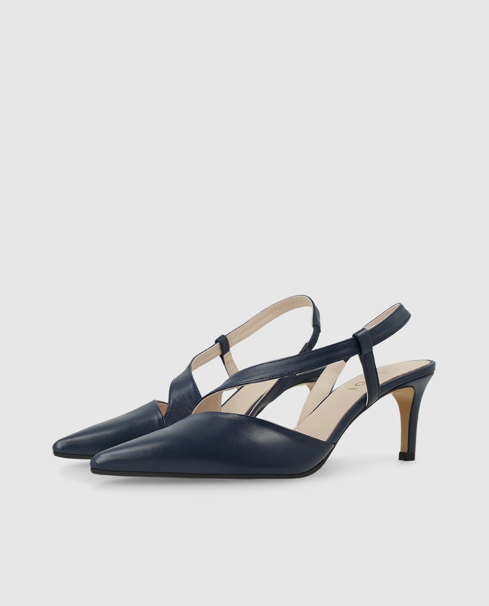 Zapatos de salón destalonados de mujer en piel con tacón - Lodi - Azul marino Azul marino-3