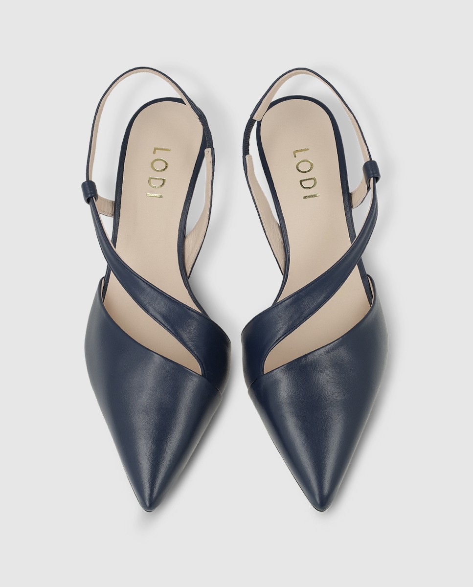 Zapatos de salón destalonados de mujer en piel con tacón - Lodi - Azul marino Azul marino-4