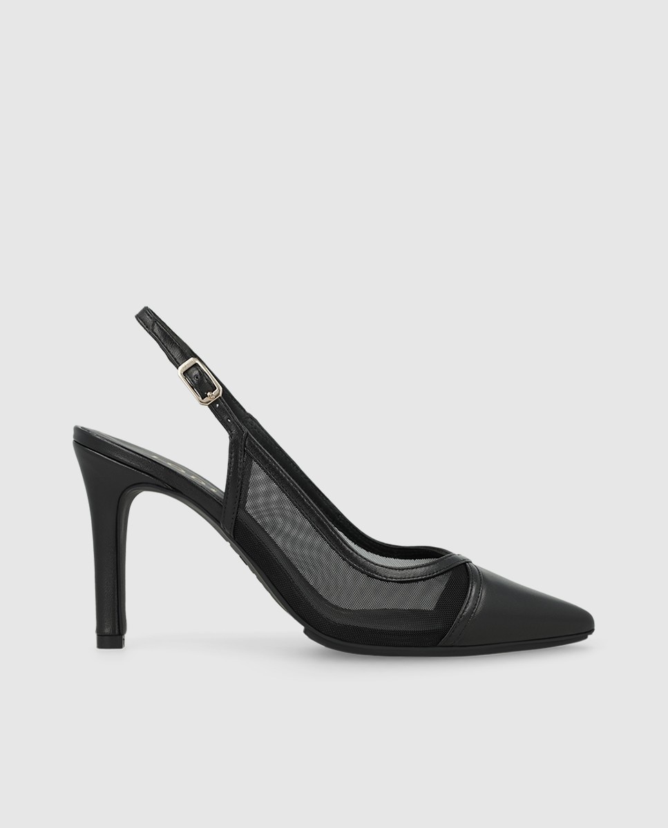 Zapatos de salón destalonados de mujer en piel con tacón - Lodi - Negro Negro-1