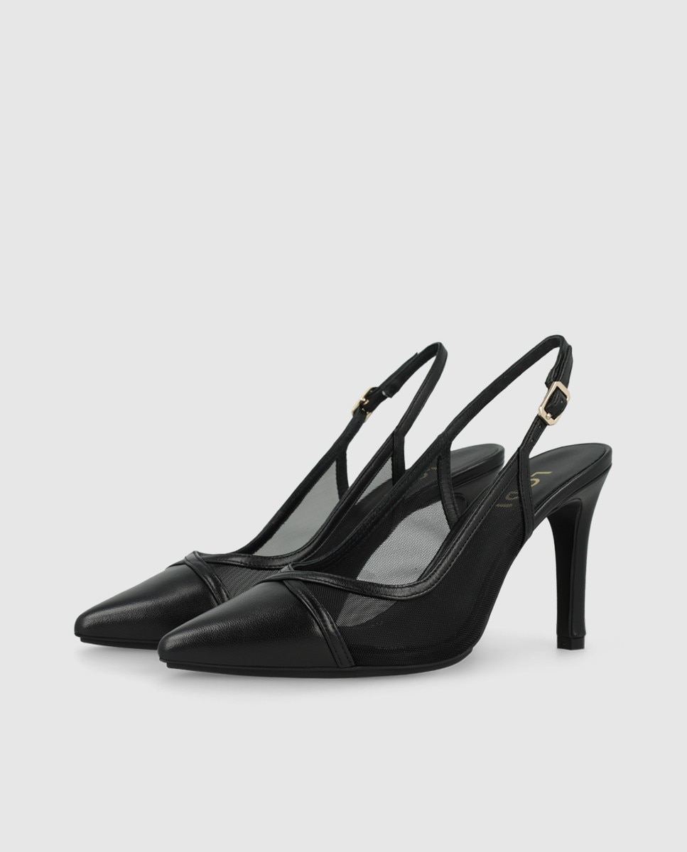 Zapatos de salón destalonados de mujer en piel con tacón - Lodi - Negro Negro-3