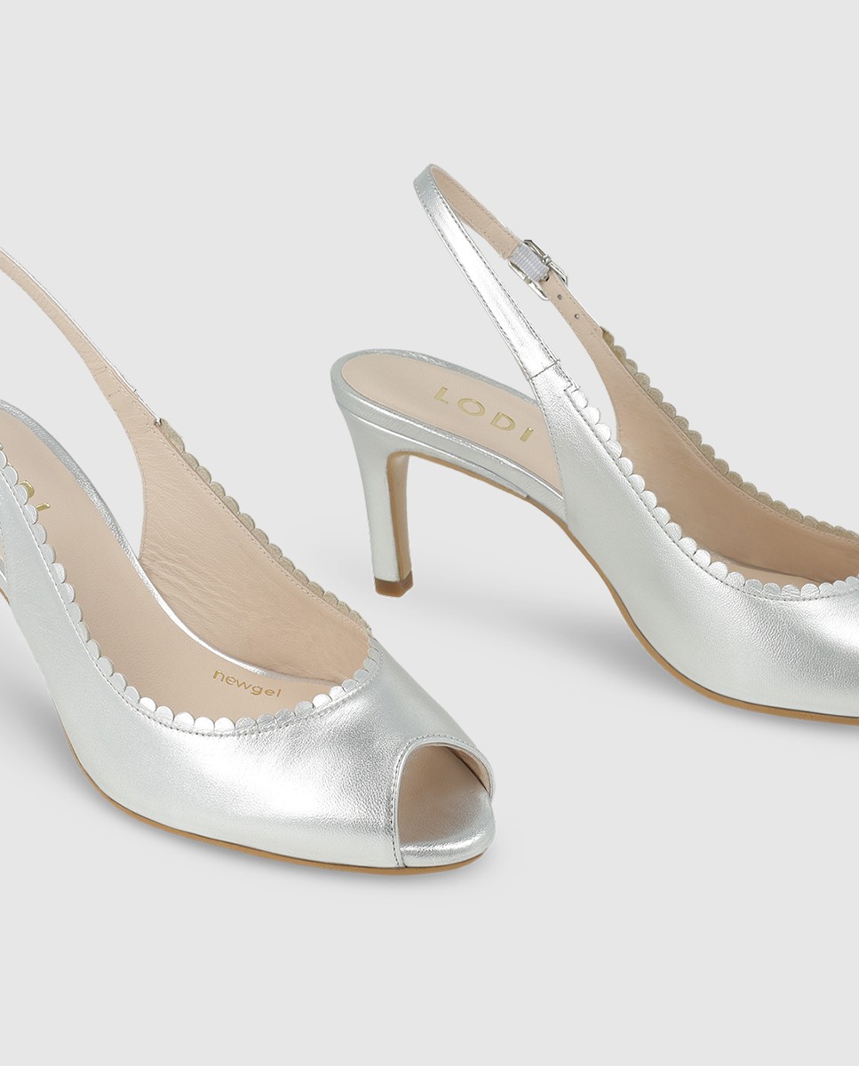 Sandalias de mujer en piel metalizada con festón - Lodi - Plata Plata-4