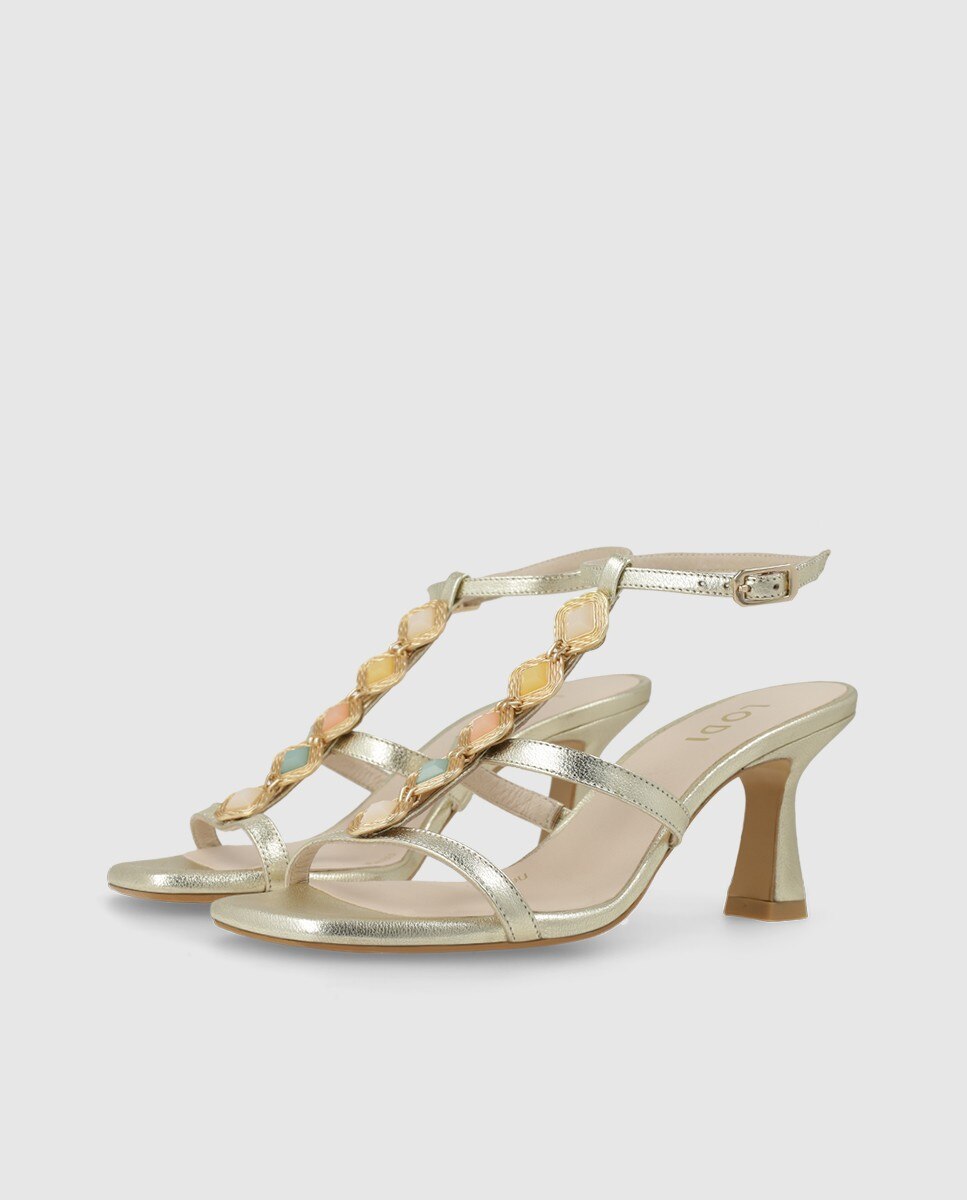 Sandalias de mujer en piel metalizada con tacón - Lodi - Oro Oro-3
