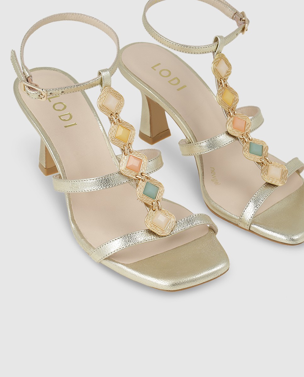 Sandalias de mujer en piel metalizada con tacón - Lodi - Oro Oro-4