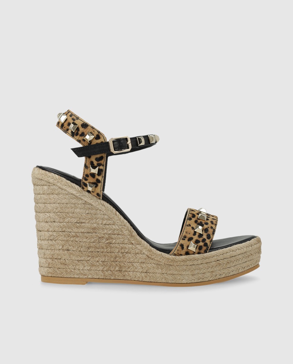 Sandalias de plataforma de mujer en piel efecto animal print - Lodi - Marrón Marrón-1
