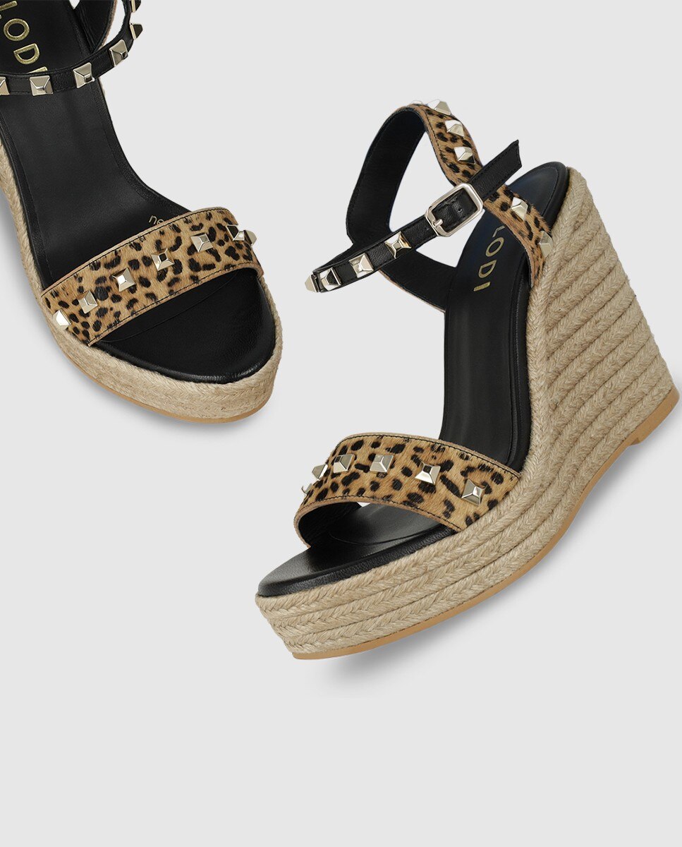 Sandalias de plataforma de mujer en piel efecto animal print - Lodi - Marrón Marrón-4