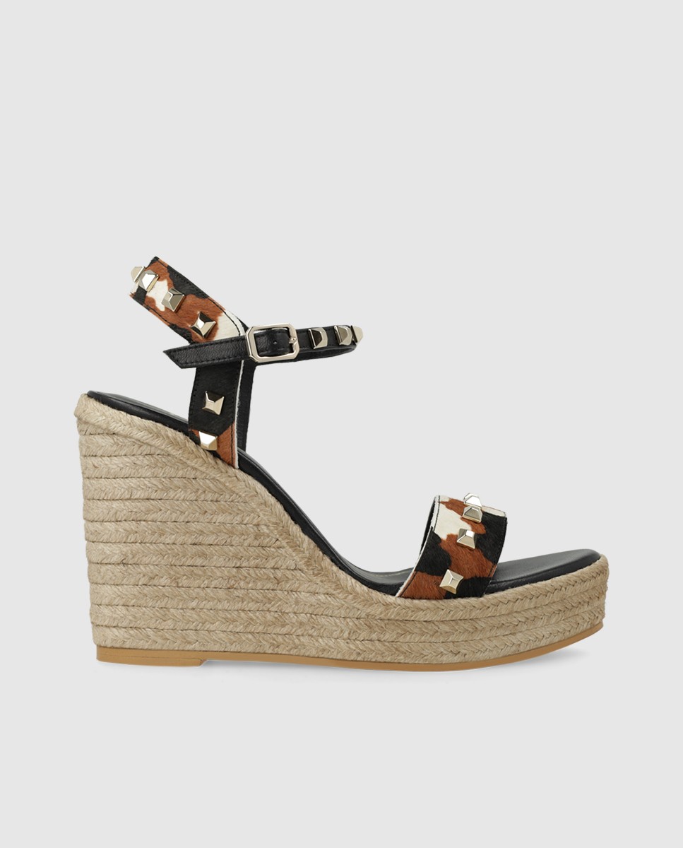 Sandalias de plataforma de mujer en piel efecto animal print - Lodi - Negro Negro-1